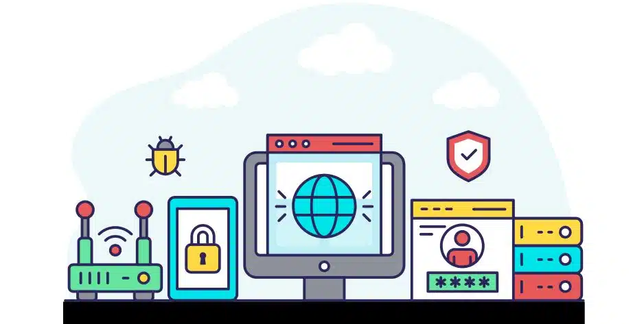 graphic illustration of computers and network and IoT monitoring