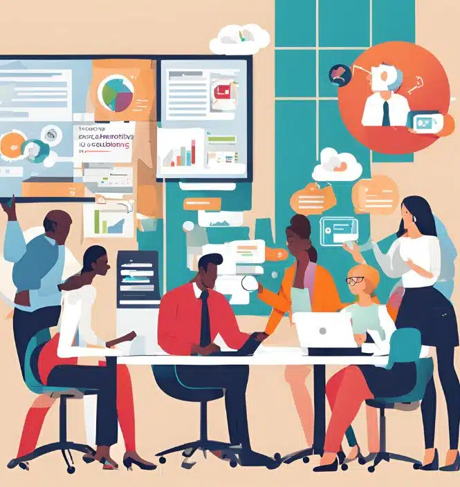 illustration of coworkers collaborating using microsoft 365 